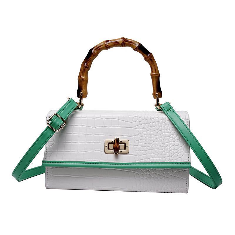 Best Price Luxury White & Green Leather Bamboo Purse Handbag